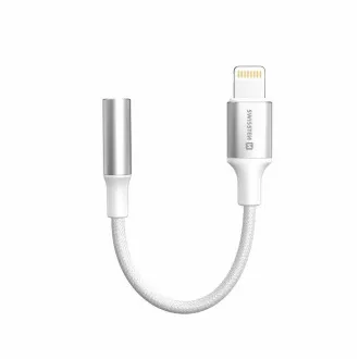 SWISSTEN AUDIO ADAPTER TEKSTILNI LIGHTNING (moški) / 3,5 mm AUX 0,15 M BELI (zamenjuje 73501212)