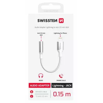 SWISSTEN AUDIO ADAPTER TEKSTILNI LIGHTNING (moški) / 3,5 mm AUX 0,15 M BELI (zamenjuje 73501212)