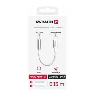 SWISSTEN AUDIO ADAPTER TEKSTILNI LIGHTNING (moški) / 3,5 mm AUX 0,15 M BELI (zamenjuje 73501212)