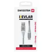 SWISSTEN PODATKOVNI KABEL KEVLAR USB/USB-C 1,5 M BEL