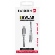 SWISSTEN PODATKOVNI KABEL KEVLAR USB-C / USB-C 1,5 M BELA