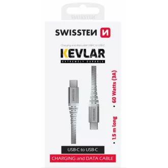 SWISSTEN PODATKOVNI KABEL KEVLAR USB-C / USB-C 1,5 M BELA