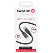 SWISSTEN PODATKOVNI KABEL IZ MEHKEGA SILIKONA USB / USB-C 0,4 M ČRN