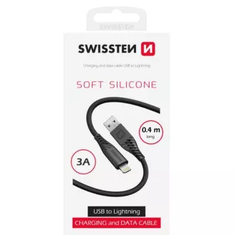 SWISSTEN PODATKOVNI KABEL IZ MEHKEGA SILIKONA USB-A / LIGHTNING 0,4 M ČRN