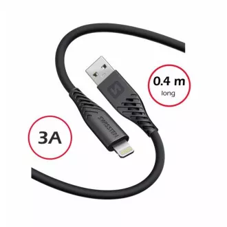 SWISSTEN PODATKOVNI KABEL IZ MEHKEGA SILIKONA USB-A / LIGHTNING 0,4 M ČRN