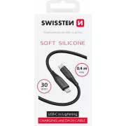 SWISSTEN PODATKOVNI KABEL IZ MEHKEGA SILIKONA USB-C / LIGHTNING 0,4 M ČRN