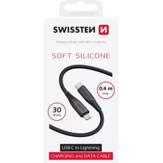 SWISSTEN PODATKOVNI KABEL IZ MEHKEGA SILIKONA USB-C / LIGHTNING 0,4 M ČRN