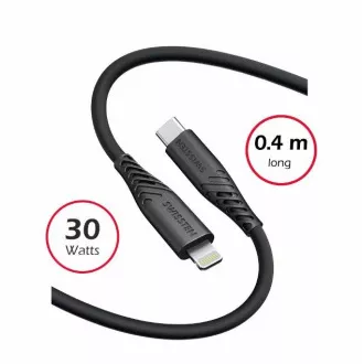 SWISSTEN PODATKOVNI KABEL IZ MEHKEGA SILIKONA USB-C / LIGHTNING 0,4 M ČRN