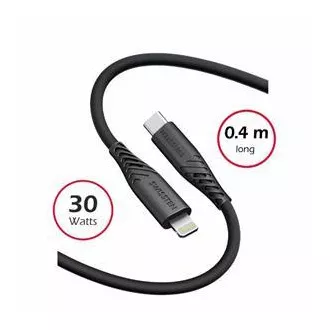 SWISSTEN PODATKOVNI KABEL IZ MEHKEGA SILIKONA USB-C / LIGHTNING 0,4 M ČRN