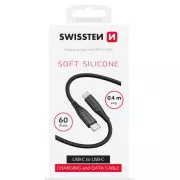 SWISSTEN PODATKOVNI KABEL IZ MEHKEGA SILIKONA USB-C / USB-C 0,4 M ČRN