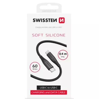 SWISSTEN PODATKOVNI KABEL IZ MEHKEGA SILIKONA USB-C / USB-C 0,4 M ČRN