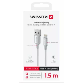 SWISSTEN PODATKOVNI KABEL TEXTILE II USB / LIGHTNING 1,5 M BELA
