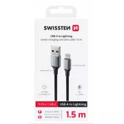 SWISSTEN PODATKOVNI KABEL TEXTILE II USB / LIGHTNING 1,5 M ČRN