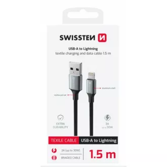 SWISSTEN PODATKOVNI KABEL TEXTILE II USB / LIGHTNING 1,5 M ČRN