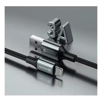 SWISSTEN PODATKOVNI KABEL TEXTILE II USB / LIGHTNING 1,5 M ČRN