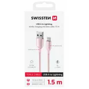 SWISSTEN PODATKOVNI KABEL TEXTILE II USB / LIGHTNING 1,5 M ROZA
