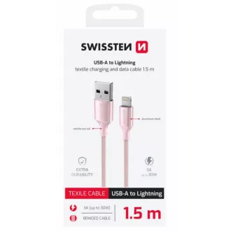 SWISSTEN PODATKOVNI KABEL TEXTILE II USB / LIGHTNING 1,5 M ROZA