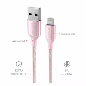 SWISSTEN PODATKOVNI KABEL TEXTILE II USB / LIGHTNING 1,5 M ROZA