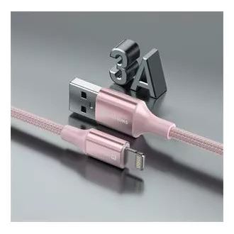 SWISSTEN PODATKOVNI KABEL TEXTILE II USB / LIGHTNING 1,5 M ROZA