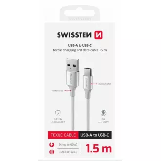 SWISSTEN PODATKOVNI KABEL TEXTILE II USB / USB-C 1,5 M BELA