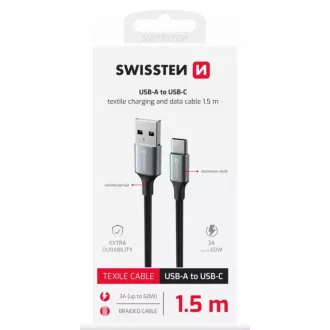 SWISSTEN PODATKOVNI KABEL TEXTILE II USB / USB-C 1,5 M ČRN
