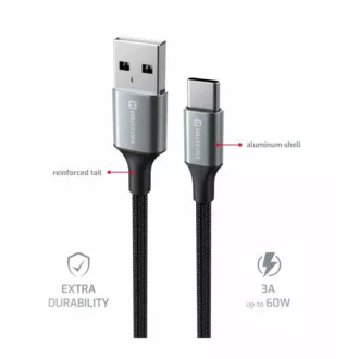 SWISSTEN PODATKOVNI KABEL TEXTILE II USB / USB-C 1,5 M ČRN