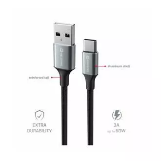 SWISSTEN PODATKOVNI KABEL TEXTILE II USB / USB-C 1,5 M ČRN