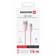 SWISSTEN PODATKOVNI KABEL TEXTILE II USB / USB-C 1,5 M ROZA