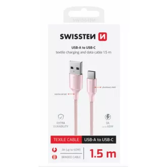 SWISSTEN PODATKOVNI KABEL TEXTILE II USB / USB-C 1,5 M ROZA