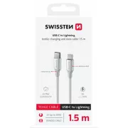 SWISSTEN PODATKOVNI KABEL TEXTILE II USB-C / LIGHTNING 1,5 M BELA