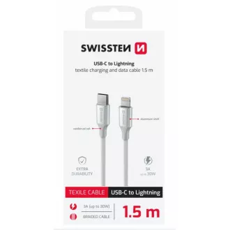 SWISSTEN PODATKOVNI KABEL TEXTILE II USB-C / LIGHTNING 1,5 M BELA