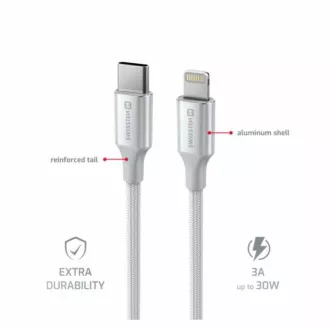 SWISSTEN PODATKOVNI KABEL TEXTILE II USB-C / LIGHTNING 1,5 M BELA
