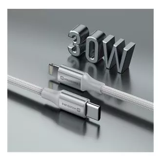 SWISSTEN PODATKOVNI KABEL TEXTILE II USB-C / LIGHTNING 1,5 M BELA