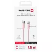 SWISSTEN PODATKOVNI KABEL TEXTILE II USB-C / LIGHTNING 1,5 M ROZA