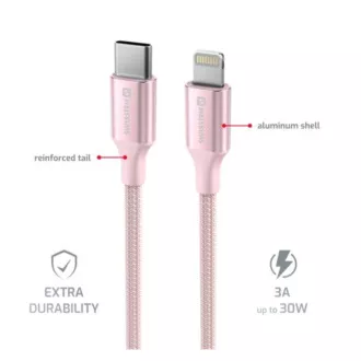 SWISSTEN PODATKOVNI KABEL TEXTILE II USB-C / LIGHTNING 1,5 M ROZA