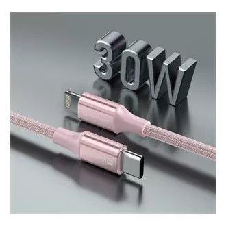 SWISSTEN PODATKOVNI KABEL TEXTILE II USB-C / LIGHTNING 1,5 M ROZA
