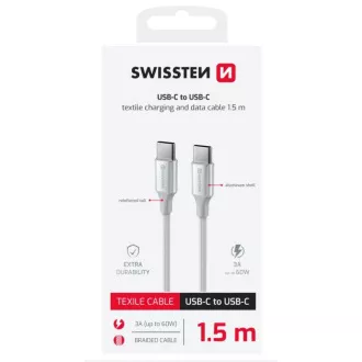 SWISSTEN PODATKOVNI KABEL TEXTILE II USB-C / USB-C 1,5 M BELA