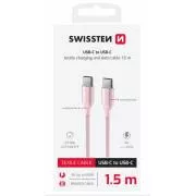 SWISSTEN PODATKOVNI KABEL TEXTILE II USB-C / USB-C 1,5 M ROZA