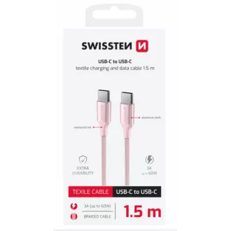 SWISSTEN PODATKOVNI KABEL TEXTILE II USB-C / USB-C 1,5 M ROZA