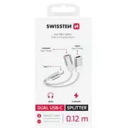 SWISSTEN NABIJALNI AUDIO ADAPTER TEKSTILNI USB-C (moški) / 2x USB-C (ženski) 0,12 M BELI