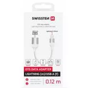 SWISSTEN OTG ADAPTER TEXTILE LIGHTNING (moški) / USB-A (ženski) 0,12 M BELA