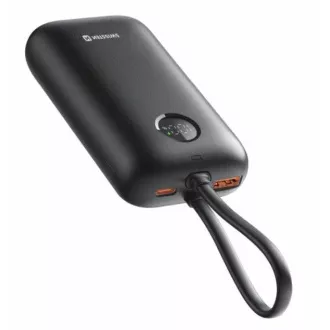 SWISSTEN POWER BANK VOLTBOX 35W 10000 mAh z integriranim USB-C in kabli za osvetlitev Črna