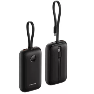 SWISSTEN POWER BANK VOLTBOX 35W 10000 mAh z integriranim USB-C in kabli za osvetlitev Črna