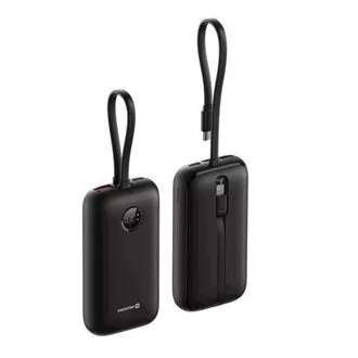 SWISSTEN POWER BANK VOLTBOX 35W 10000 mAh z integriranim USB-C in kabli za osvetlitev Črna