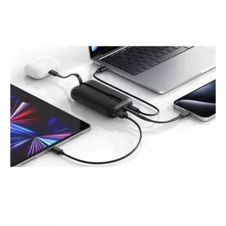 SWISSTEN POWER BANK VOLTBOX 35W 10000 mAh z integriranim USB-C in kabli za osvetlitev Črna