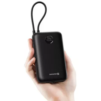 SWISSTEN POWER BANK VOLTBOX 35W 30000 mAh Z VKLJUČENIM USB-C IN SVETLEČIMI KABELI Črna