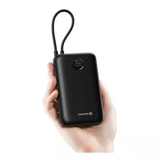 SWISSTEN POWER BANK VOLTBOX 35W 30000 mAh Z VKLJUČENIM USB-C IN SVETLEČIMI KABELI Črna