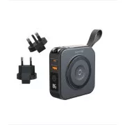 SWISSTEN POWER BANK ALL-IN-ONE PRO z zamenljivimi skrinjami (ZDA, EU, Velika Britanija) 10000 mAh 20W Črna