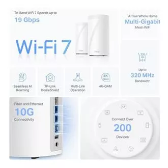 TP-Link WiFi usmerjevalnik Deco BE85(2-pack) BE19000, WiFi 7, 1x 10GLAN, 2x 2,5GLAN, 1x 10GLAN/SFP , USB, 2,4/5/6GHz
