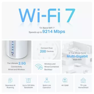 TP-Link Deco BE65(2-pack) BE9300 Tri-band Mesh WiFi 7 sistem za celotno gospodinjstvo, 4x 2,5GLAN, USB, 2,4/5/6GHz, HomeShield